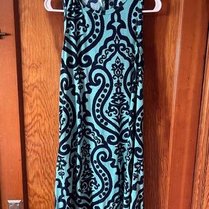Teal and Black Patterned Sleeveless Dress